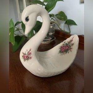 Vintage porcelain Athena Rose Rhapsody Swan Towel Holder